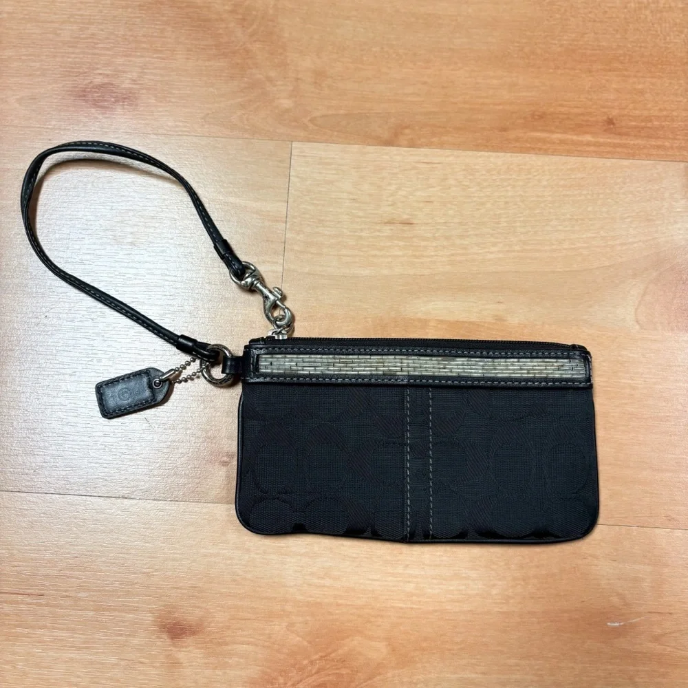 Coach Black Beaded Signature Wristlet Zip Closure Pouch